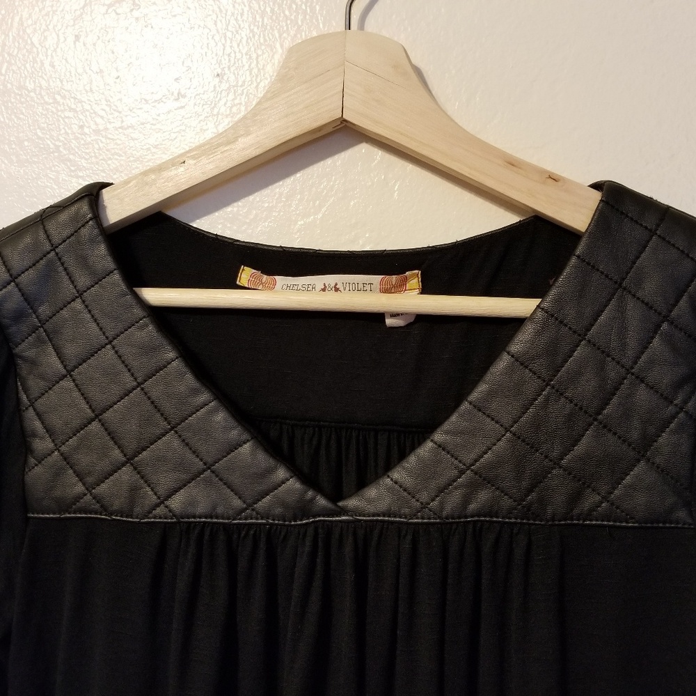 Chelsea & Violet Faux Leather & Drape Blouse